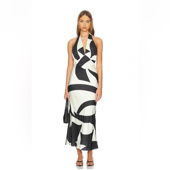 NWT Bardot Citron Midi Dress black & ivory size medium Revolve M - Picture 1 of 3